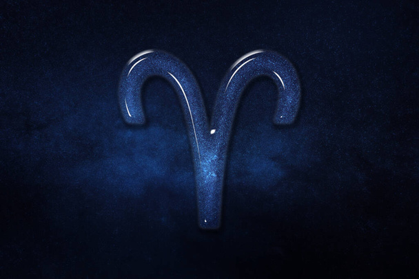 Aries zodiac sign, blue sky, Horoscope Astrology background, Aries horoscope symbol, blue horoscope - Photo, image