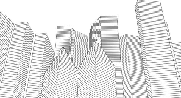 抽象建築3Dイラストスケッチ - ベクター画像
