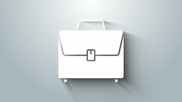Icono maletín blanco aislado sobre fondo gris. Firma del caso. Portafolio empresarial. Animación gráfica de vídeo 4K - Metraje, vídeo