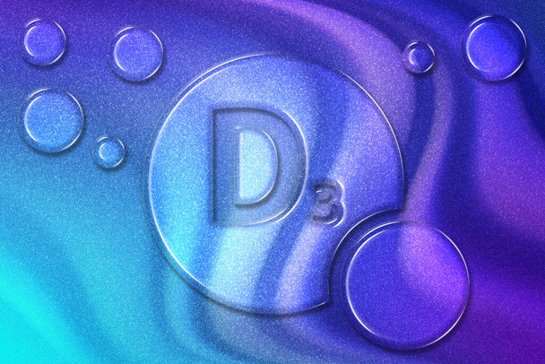 Vitamin D3 health Symbol, vitamin Concept, cholecalciferol,immune system function, violet violet blue background - Foto, imagen