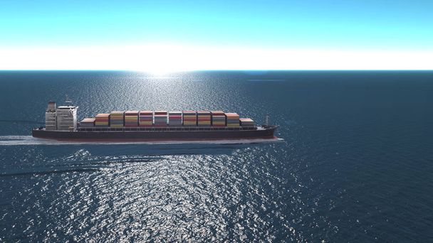 Rahtialus kontit Ocean- Antenninäköala, Freight Shipping vienti ja tuonti käsite, konttialus kuljettaa lastia valtameren yli. Kuljetus. Toimitus. Logistiikka. - Valokuva, kuva