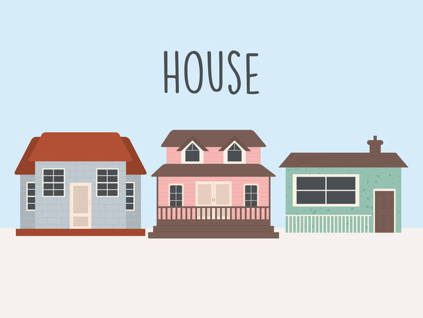 青い背景の上に古典的な家のデザイン - ベクター画像