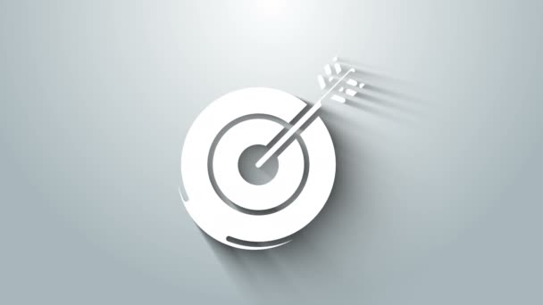 Λευκό εικονίδιο Target απομονωμένο σε γκρι φόντο. Εικόνα επενδυτικού στόχου. Επιτυχημένη επιχειρηματική ιδέα. Σημάδι μετρητών ή χρημάτων. 4K Γραφική κίνηση κίνησης βίντεο - Πλάνα, βίντεο