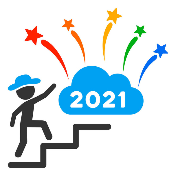 Gentleman Steps to 2021 Fireworks Raster Flat Icon - Foto, imagen