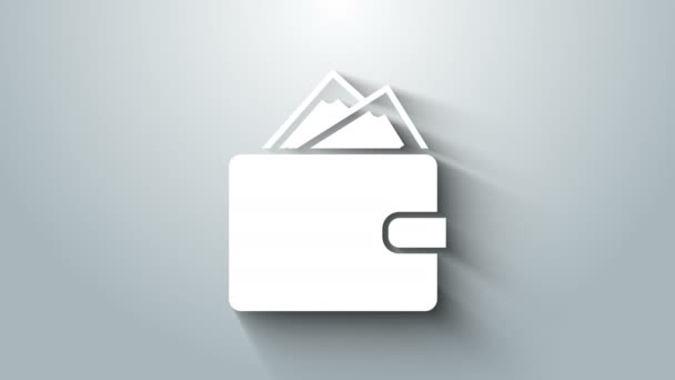 Білий алет з іконою з паперових грошей ізольований на сірому фоні. Ікона сумочки. Символ заощадження готівки. 4K Відеографічна анімація - Кадри, відео