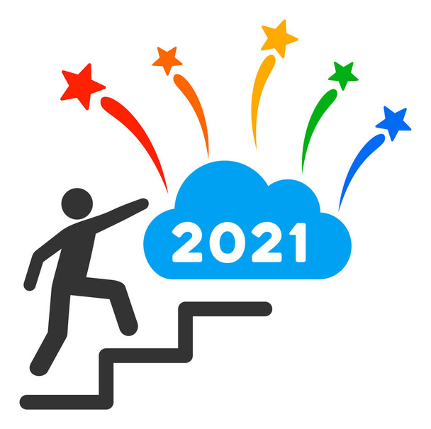 2021 Fireworks Cloud Steps Raster Flat Icon - Foto, imagen