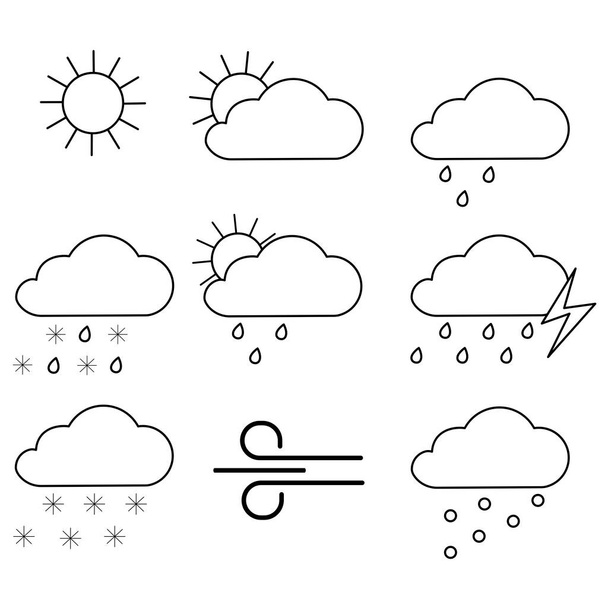 Iconos meteorológicos negro en estilo de boceto. Widget pronóstico del tiempo. Listos para el diseño del informe. Imagen de archivo. EPS 10. - Vector, Imagen