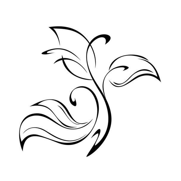 unique decorative element with curls and leaves in black lines on white background - Vektor, obrázek