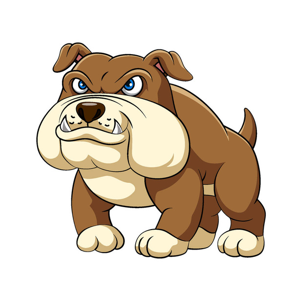 De illustratie van de onstuimige bulldog staat met groot lichaam en scherpe tanden - Vector, afbeelding