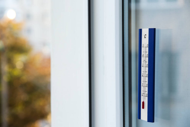 Weather thermometer on outside window. Space for text - Foto, Imagen
