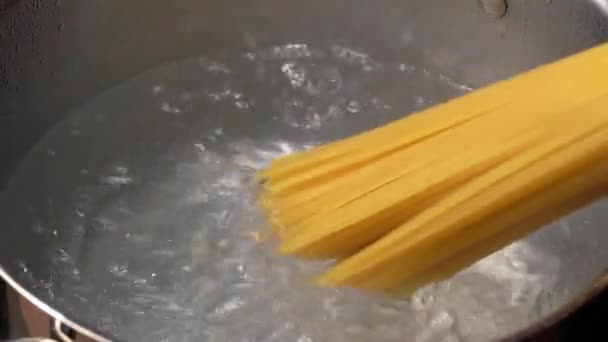 Pâtes spaghetti bouillantes pour un délicieux plat italien - Séquence, vidéo