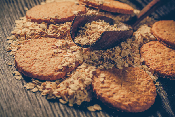Oatmeal cookie with oatmeal ingredient - Photo, Image