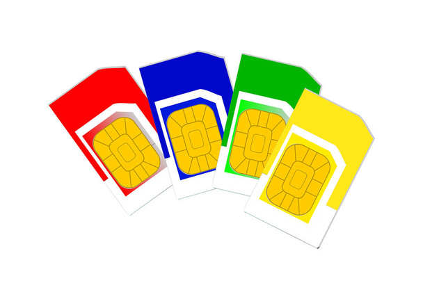 Clip art di schede SIM di vari colori come rosso, blu, verde, giallo. Schede sim isolate su sfondo bianco. - Vettoriali, immagini