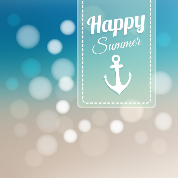 Summer card with blurred beach background and bokeh lights, vector illustration - Vetor, Imagem