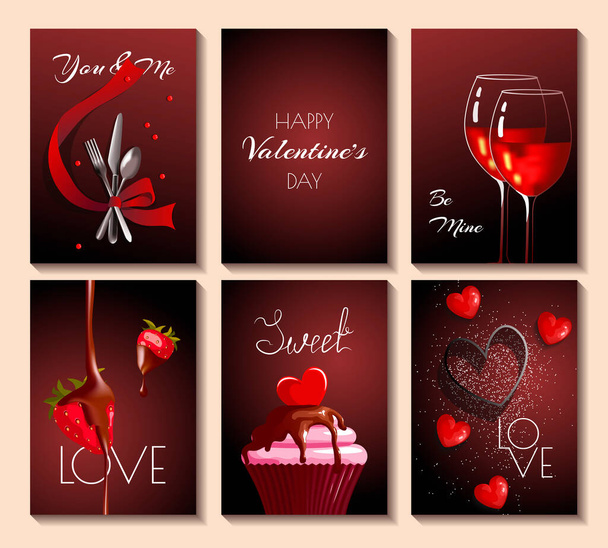 14 Şubat 'ta Sevgililer Günü için tebrik kartı seti, Love. Vektör illüstrasyonu. - Vektör, Görsel