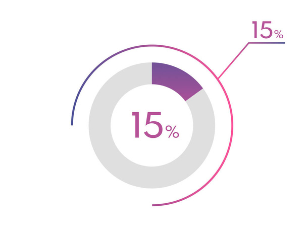 15 Diagramas de porcentagem, gráfico de pizza para seus documentos, relatórios, diagramas de porcentagem de círculo de 15% para infográficos - Vetor, Imagem