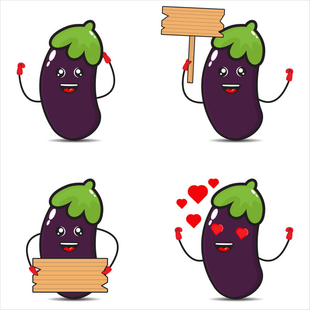 collection d'illustrations mignonnes de mascotte d'aubergine avec différents styles - Vecteur, image