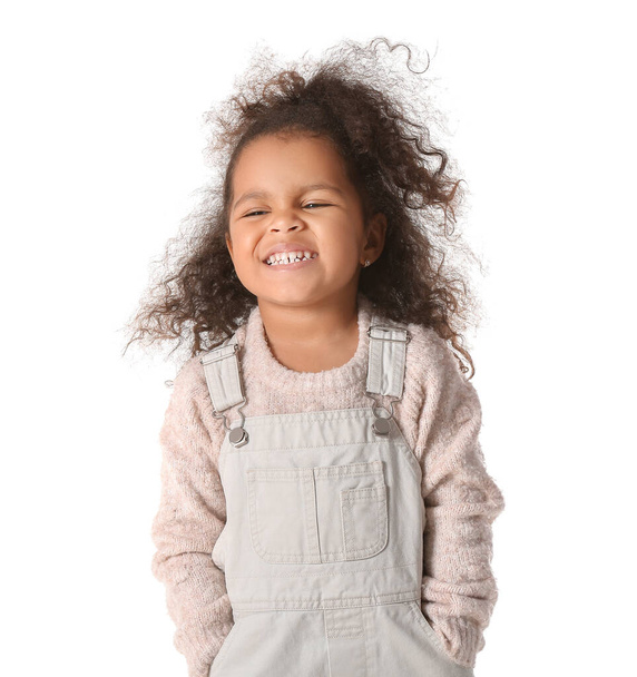 Happy African-American baby girl on white background - Fotoğraf, Görsel