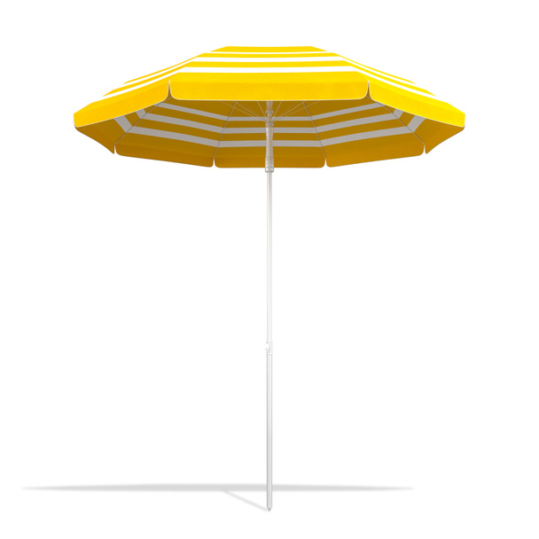 Желтый зонтик на пляже, изолированный на белом фоне с CLIPPING PATH, 3D рендеринг - Фото, изображение