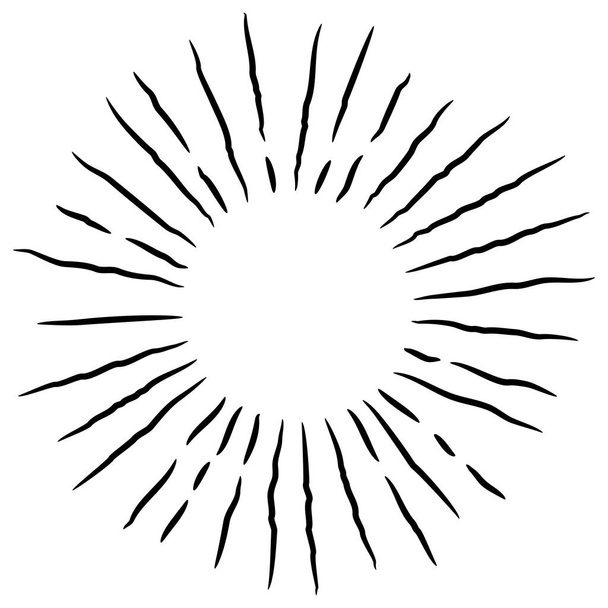 Starburst, sunburst  hand drawn. Design Element Fireworks Black Rays. Comic explosion effect. Radiating, radial lines. - Vector, Image