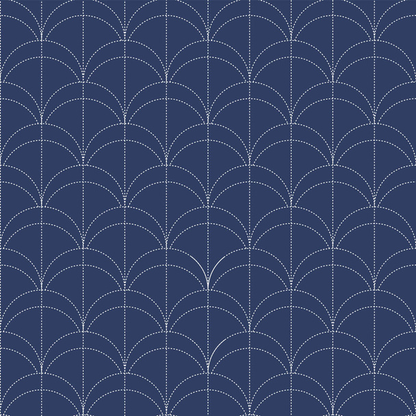 Verzameling van Japanse sashiko. Decoratieve naadloze behang harmonieus combineert twee stijlen van retro en modern in blauw. Vectorillustratie - Foto, afbeelding