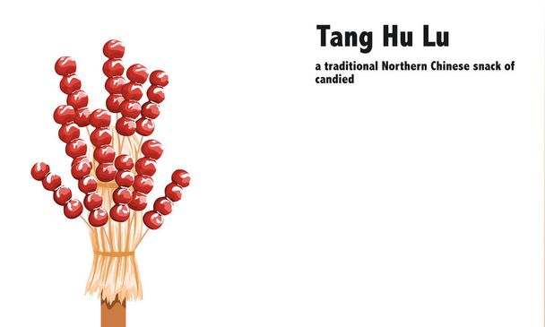 Set de Tang Hu Lu avec support, Jujube enrobé d'un sirop de sucre durci. dessin à la main illustration vectorielle de près sur fond blanc. - Vecteur, image