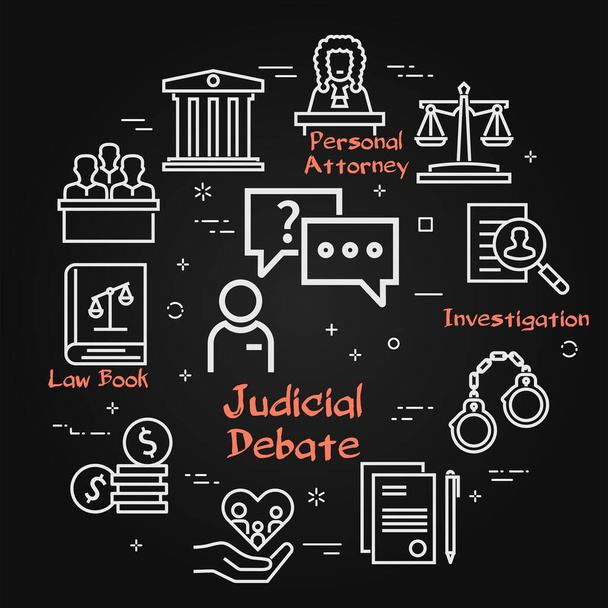 Bandiera nera vettoriale dei procedimenti giudiziari - icona del dibattito giudiziario - Vettoriali, immagini