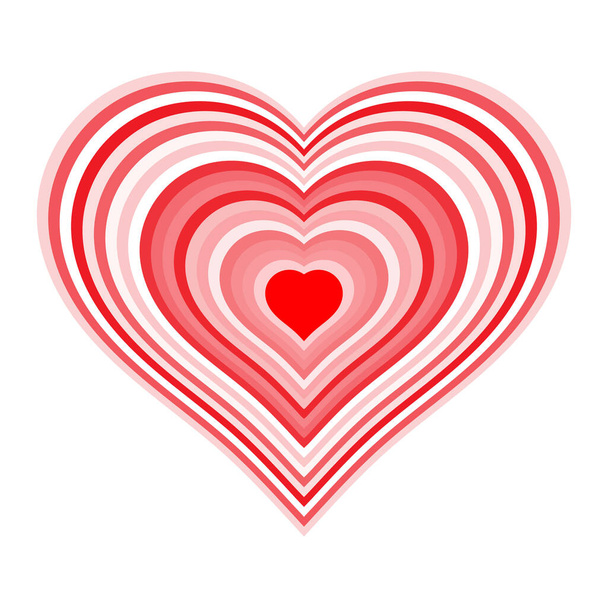Csíkos vörös szív. A szerelem szimbóluma a fehéren - Vektor, kép