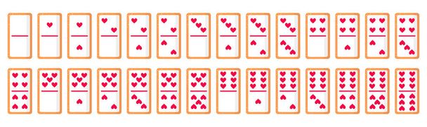 Set bestehend aus 28 Domino-Knochen-Keksen mit Herzen zum Valentinstag oder zur Hochzeit. Vektor flache Icon-Design isoliert auf weißem Hintergrund. Brettspielkonzept. - Vektor, Bild
