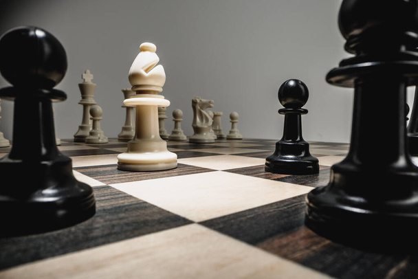 Chess figures on chess board macro photo - Valokuva, kuva