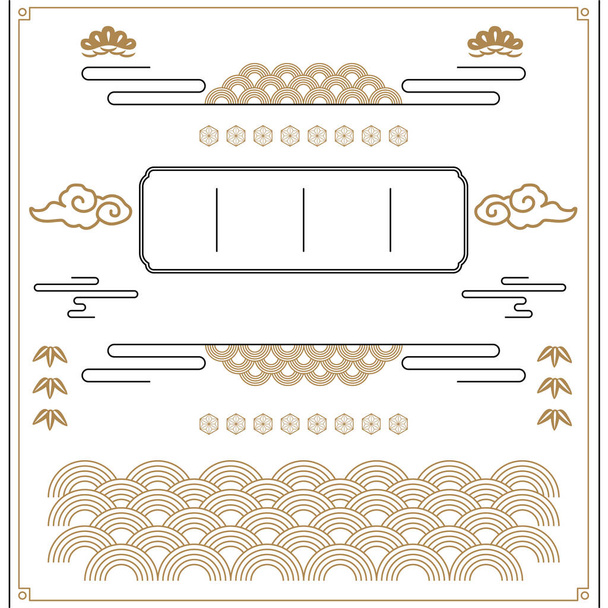 Japanese template with line pattern vector. Geometric background with wave elements in vintage style. - Vector, Image
