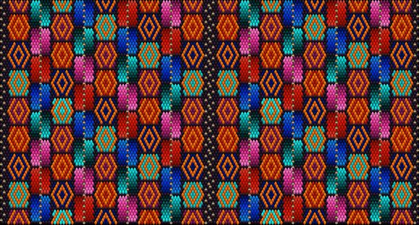  Ein traditionelles Ornament der Völker und Länder Lateinamerikas, in dem satte Farben Aufmerksamkeit und Wohlstand erregen. Frauen gewebte Teppiche mit Ornamenten, die auf Stoffe für Kleider gestickt sind. Stickereien - Vektor, Bild