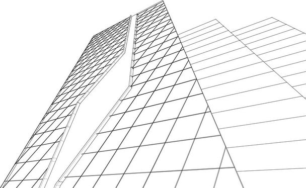 abstrakti arkkitehtuuri 3d kuvitusluonnos - Vektori, kuva