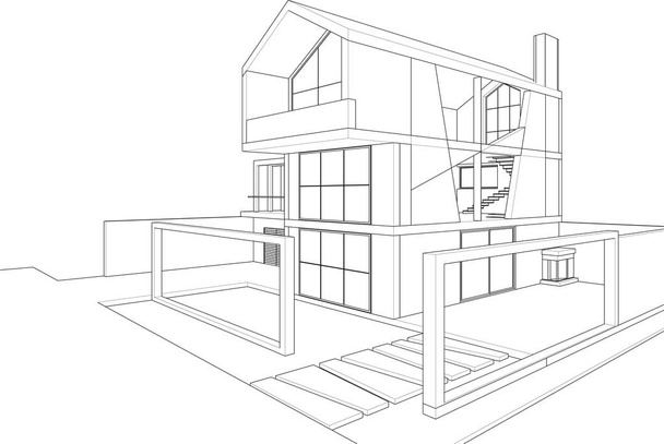σπίτι αρχιτεκτονικό σκίτσο 3d εικόνα - Διάνυσμα, εικόνα