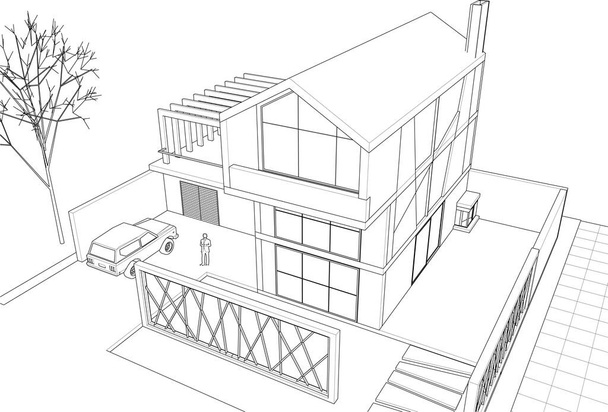 dům architektonický náčrt 3D ilustrace - Vektor, obrázek