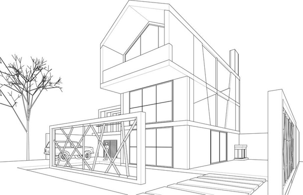 dom architektoniczny szkic 3d ilustracja - Wektor, obraz