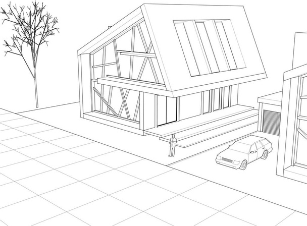 таунхауси архітектурний ескіз 3d ілюстрація
 - Вектор, зображення