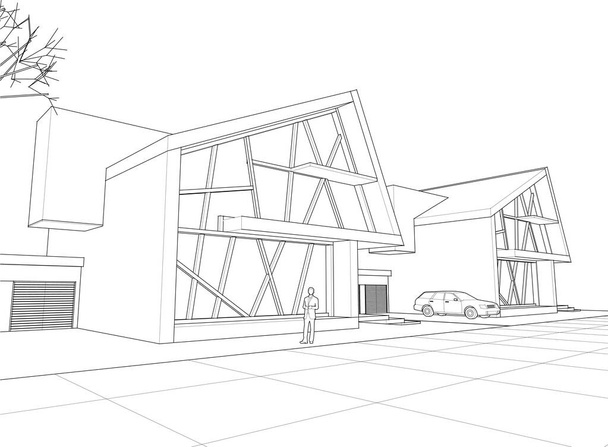 タウンハウス建築スケッチ3Dイラスト - ベクター画像