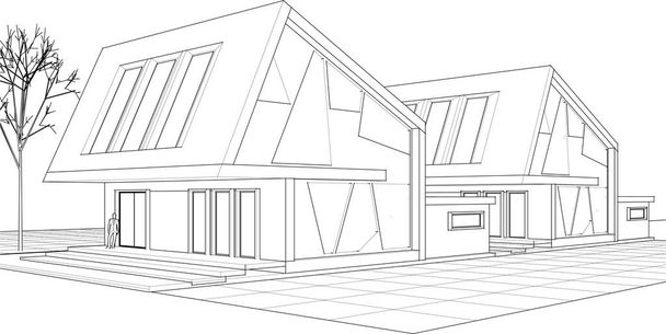 case a schiera schizzo architettonico 3d illustrazione - Vettoriali, immagini