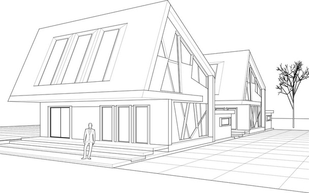 таунхауси архітектурний ескіз 3d ілюстрація
 - Вектор, зображення