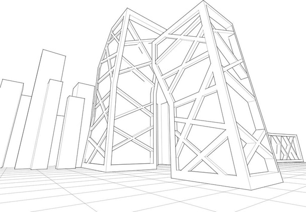 abstracta arquitectura 3d ilustración boceto - Vector, Imagen