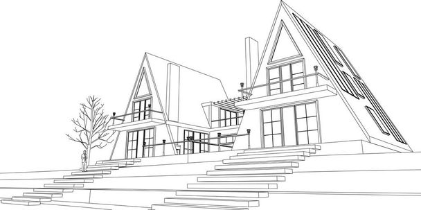 Reihenhäuser architektonische Skizze 3D-Illustration - Vektor, Bild