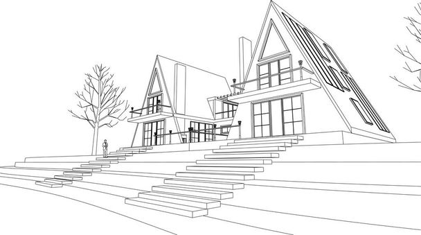 casas adosadas boceto arquitectónico 3d ilustración - Vector, imagen