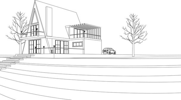 herenhuizen architectonische schets 3d illustratie - Vector, afbeelding