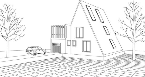 měšťanské domy architektonický náčrt 3D ilustrace - Vektor, obrázek