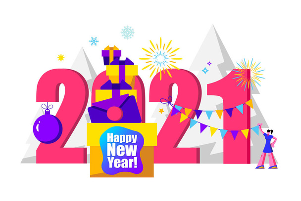 2021 Happy New Year trendy and minimalistic card or background - Vector, Imagen