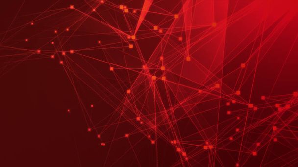 Red de tecnología de polígono rojo abstracto con fondo de tecnología de conexión. Puntos abstractos y líneas textura fondo. renderizado 3d. - Foto, imagen