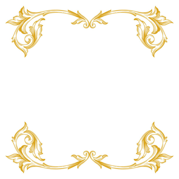 Gold Frame and Border with baroque style. Ornament elements for your design. Black and white color. Floral engraving decoration for postcards or invitations for social media. - Photo, Image