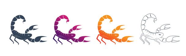 Prosty kreskówkowy znak zodiaku Skorpion przedstawiający zwierzę stawonogi. Ilustracja znaku astrologicznego Skorpion. Wektorowy płaski zestaw ikon webowych - Wektor, obraz