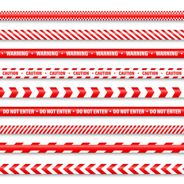 Realistic red barricade tape. Police warning line. Danger or hazard stripe. Under construction sign. Vector illustration. - Vector, Image